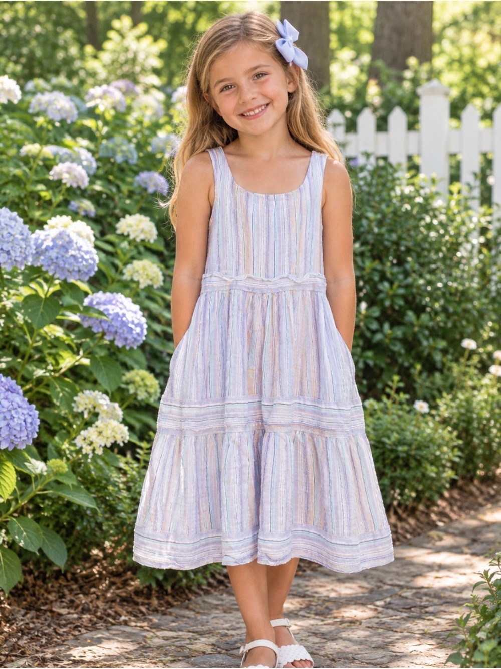 Janie and Jack 6 Striped Pastel dress with glitter Accents